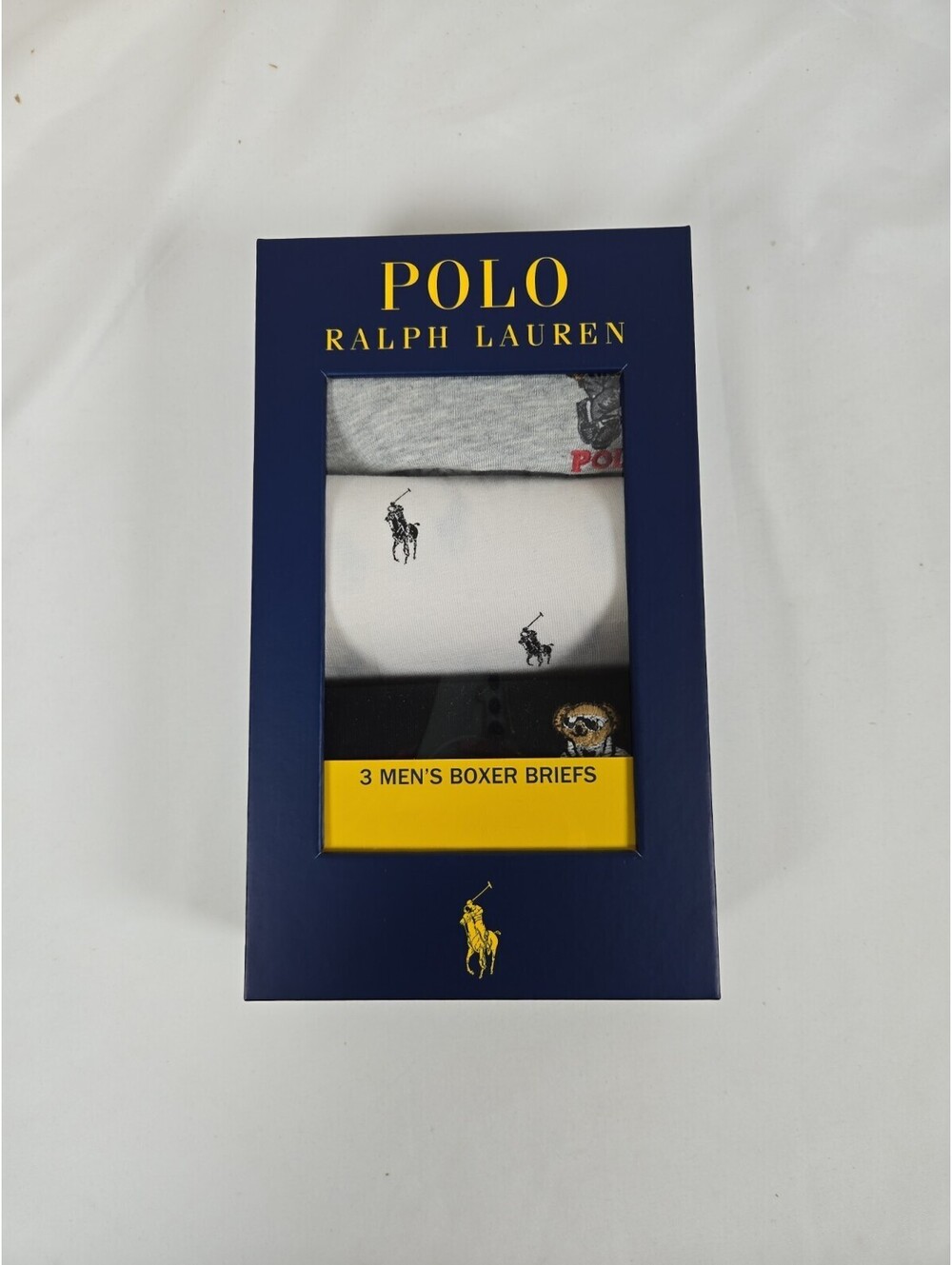 Polo Ralph Lauren Boxer Briefs Men Sz L Bear White/gray/black Holiday (3-Pack)